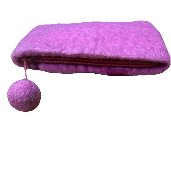 100% Wool Floral Boho Clutch Bag Purse Made in Nepal 6” x 4” Pink - Picture 3 of 5